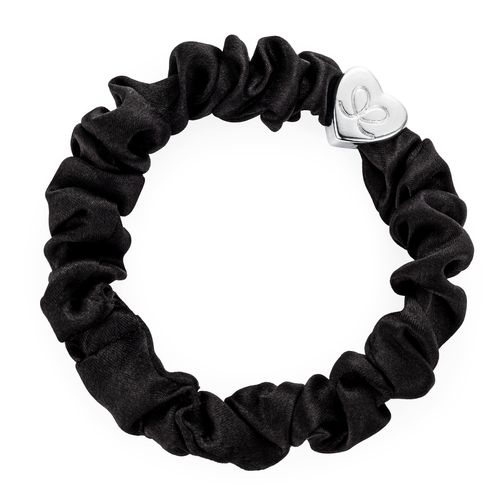 Hairband - Silver Heart Silk Scrunchie Black
